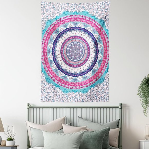 Pink & Blue Floral Mandala Elephant Boho Bohemian Home Decor Wall Tapestry NEW - Picture 3 of 4